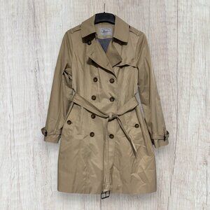 BASS Double Breasted Beige Tan Rain Trench Coat Belt Water Resistant Jacket L